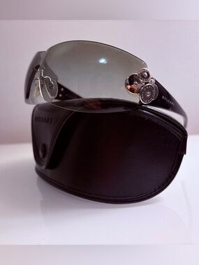 BVLGARI 6008 Women's Shield Sunglasses Y2K Vintage Brown Gradient